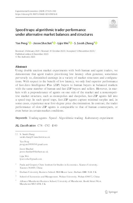 Speed traps: algorithmic trader performance under alternative market balances and structures Thumbnail