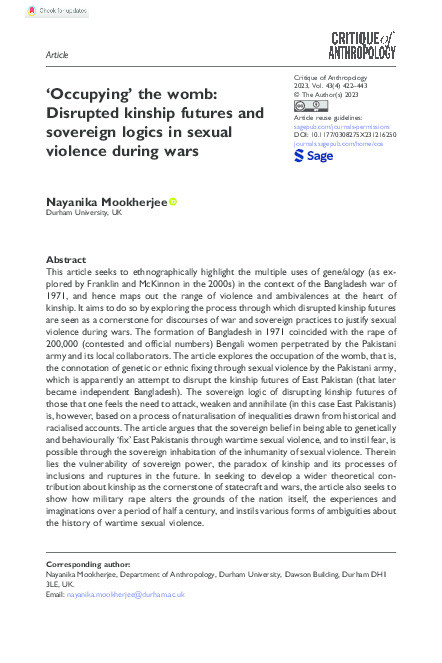 ‘Occupying’ the womb: Disrupted kinship futures and sovereign logics in sexual violence during wars Thumbnail