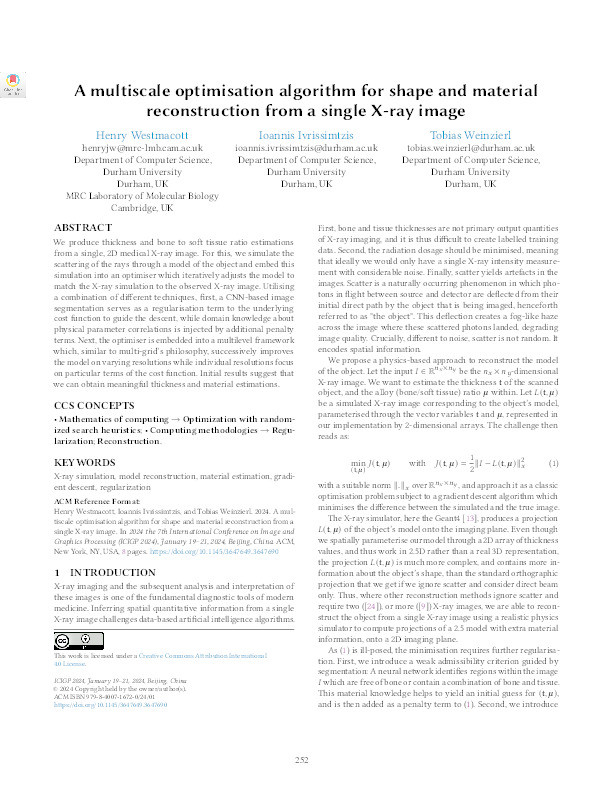 A multiscale optimisation algorithm for shape and material reconstruction from a single X-ray image Thumbnail