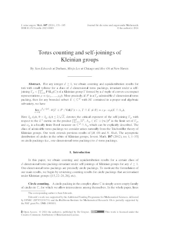 Torus counting and self-joinings of Kleinian groups Thumbnail