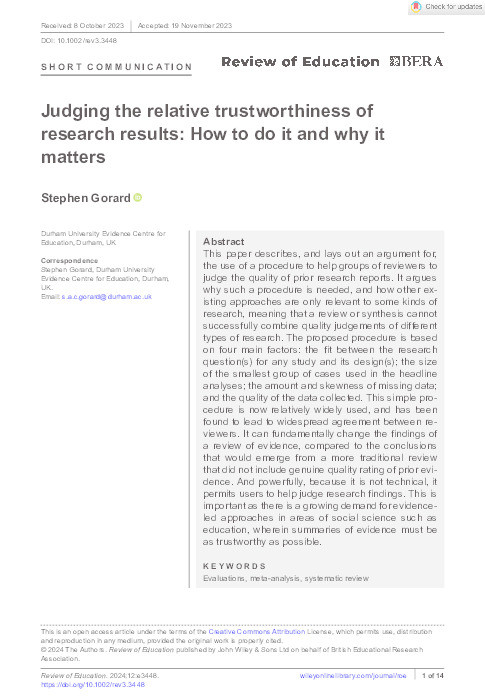 Judging the relative trustworthiness of research results: How to do it and why it matters Thumbnail