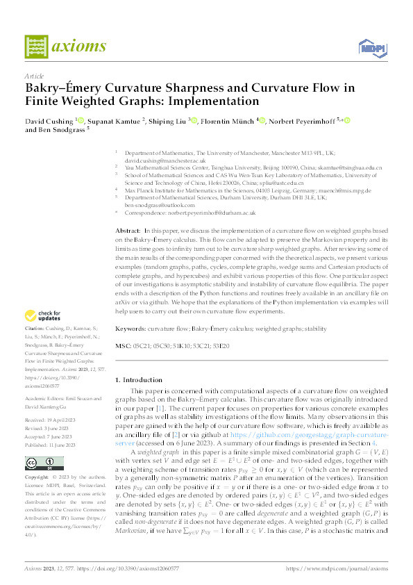 Bakry–Émery Curvature Sharpness and Curvature Flow in Finite Weighted Graphs. Implementation Thumbnail