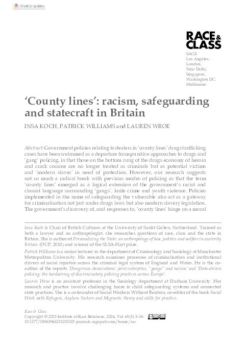‘County lines’: racism, safeguarding and statecraft in Britain Thumbnail