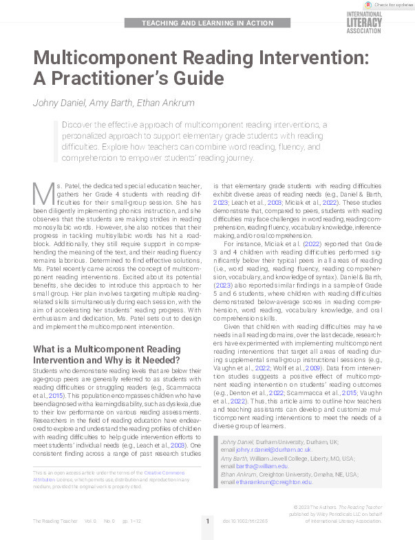 Multicomponent Reading Intervention: A Practitioner's Guide Thumbnail
