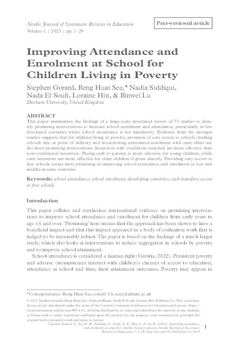 Improving Attendance and Enrolment at School for Children Living in Poverty Thumbnail