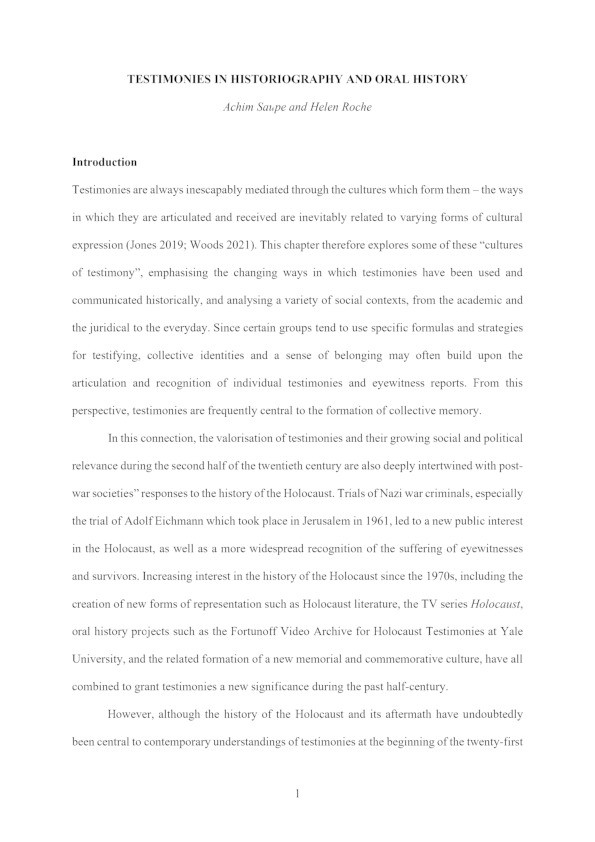 Testimonies in Historiography and Oral History Thumbnail