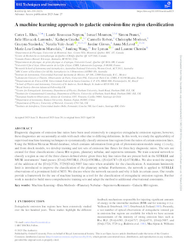 A machine learning approach to galactic emission-line region classification Thumbnail