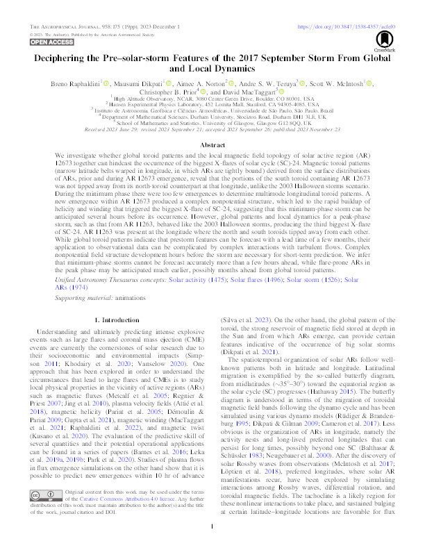 Deciphering the Pre–solar-storm Features of the 2017 September Storm From Global and Local Dynamics Thumbnail