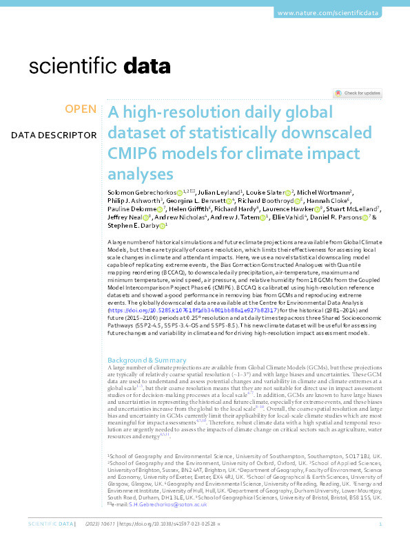A high-resolution daily global dataset of statistically downscaled CMIP6 models for climate impact analyses Thumbnail