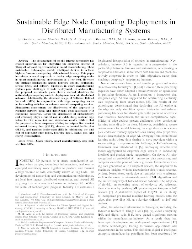 Sustainable Edge Node Computing Deployments in Distributed Manufacturing Systems Thumbnail