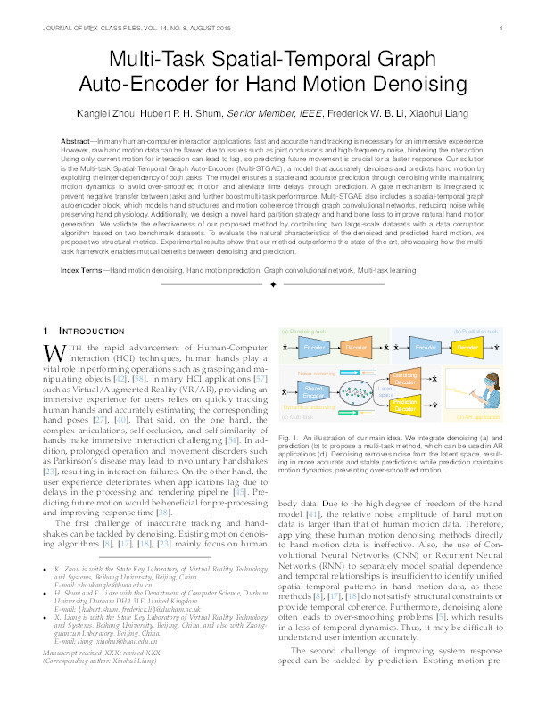 Multi-Task Spatial-Temporal Graph Auto-Encoder for Hand Motion Denoising Thumbnail