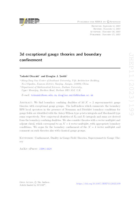 3d exceptional gauge theories and boundary confinement Thumbnail