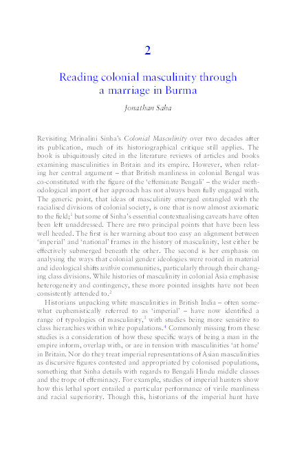 Reading colonial masculinity through a marriage in Burma Thumbnail