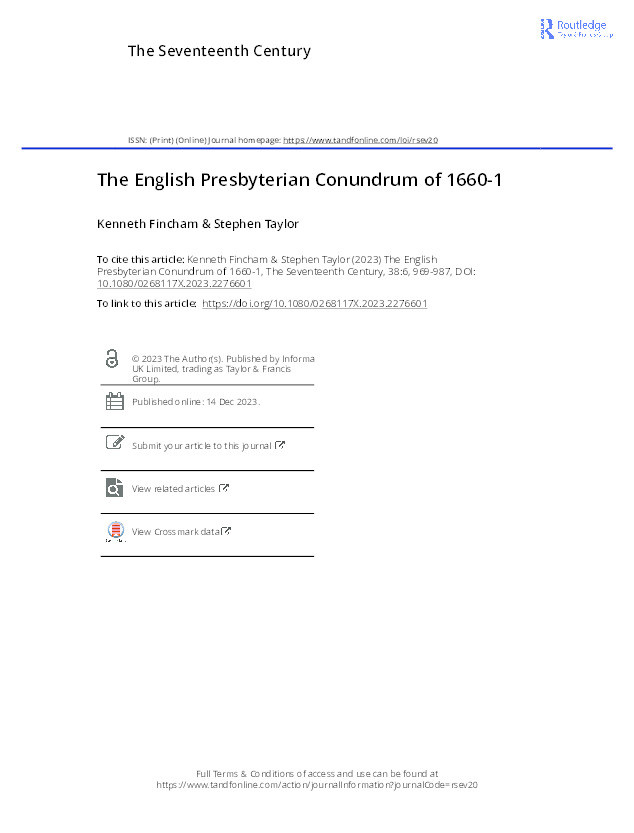 The English Presbyterian Conundrum of 1660-1 Thumbnail