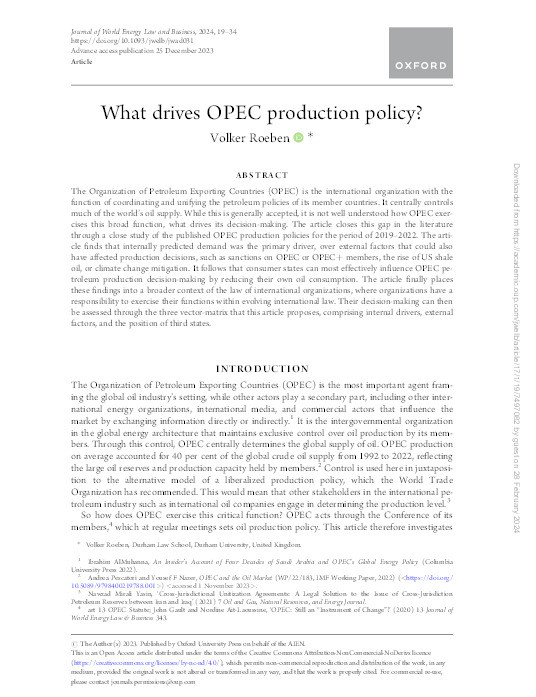 What drives OPEC production policy? Thumbnail