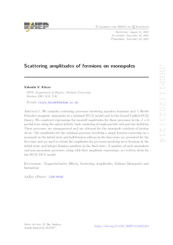 Scattering amplitudes of fermions on monopoles Thumbnail