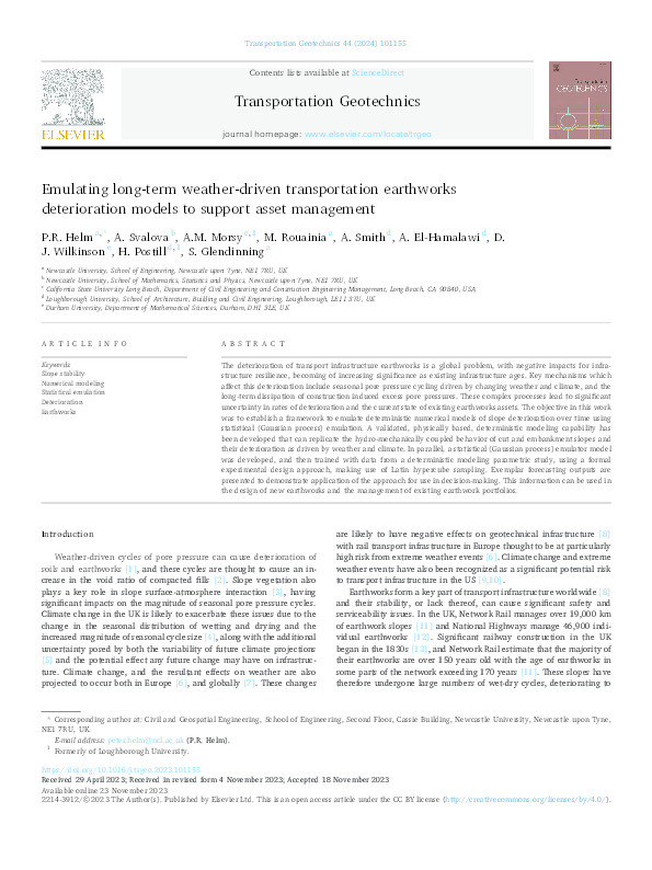 Emulating long-term weather-driven transportation earthworks deterioration models to support asset management Thumbnail