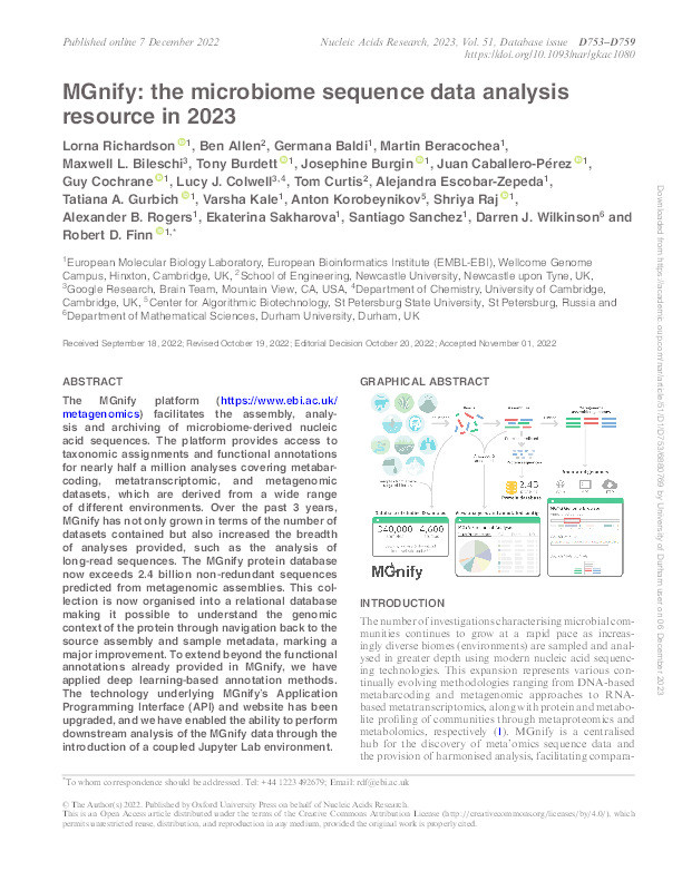 MGnify: the microbiome sequence data analysis resource in 2023 Thumbnail