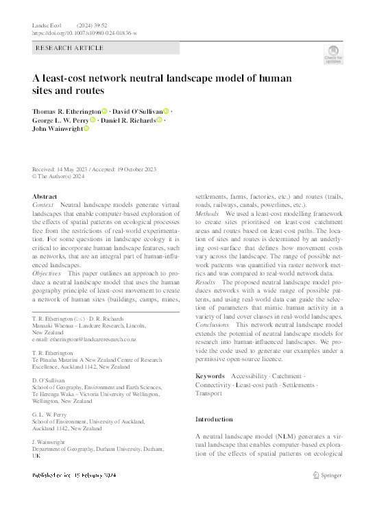 A least-cost network neutral landscape model of human sites and routes Thumbnail