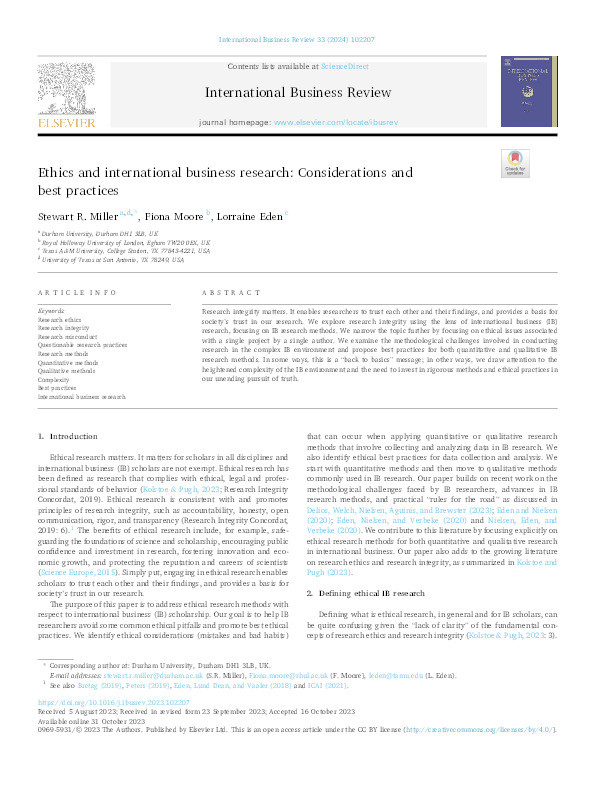 Ethics and international business research: Considerations and best practices Thumbnail