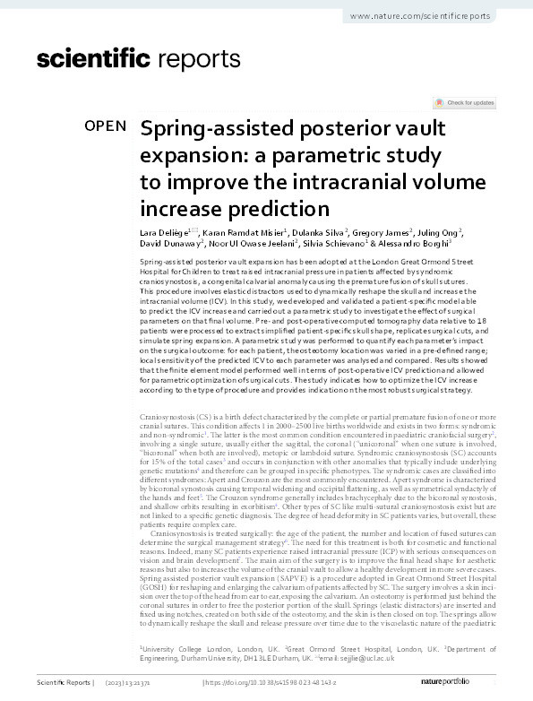 Spring-assisted posterior vault expansion: a parametric study to improve the intracranial volume increase prediction Thumbnail