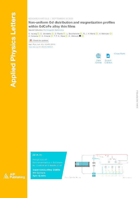 Non-uniform Gd distribution and magnetization profiles within GdCoFe alloy thin films Thumbnail