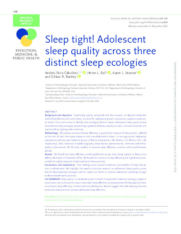 Sleep tight! Adolescent sleep quality across three distinct sleep ecologies Thumbnail