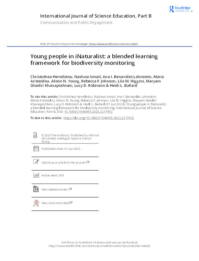 Young people in iNaturalist: a blended learning framework for biodiversity monitoring Thumbnail