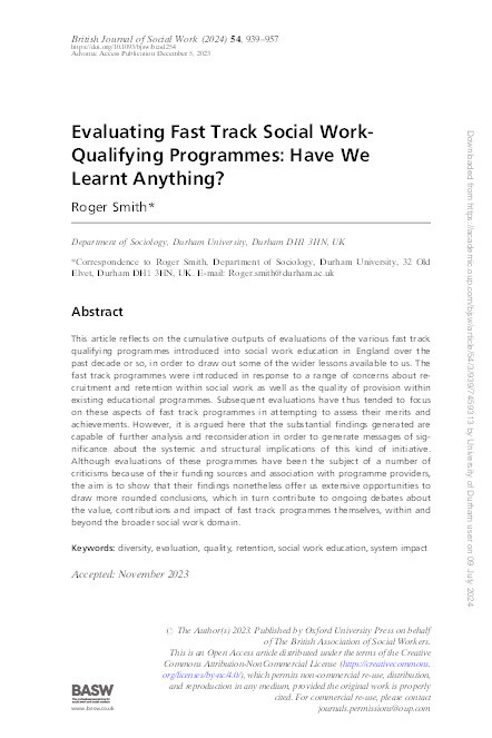 Evaluating Fast Track Social Work-Qualifying Programmes: Have We Learnt Anything? Thumbnail