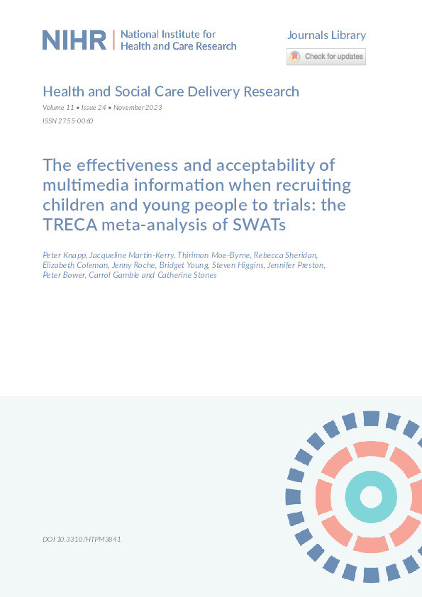 The effectiveness and acceptability of  multimedia information when recruiting children and young people to trials:  the TRECA meta-analysis of SWATs Thumbnail