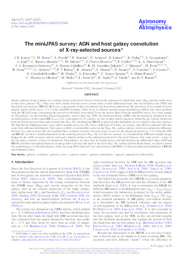 The miniJPAS survey: AGN and host galaxy coevolution of X-ray-selected sources Thumbnail