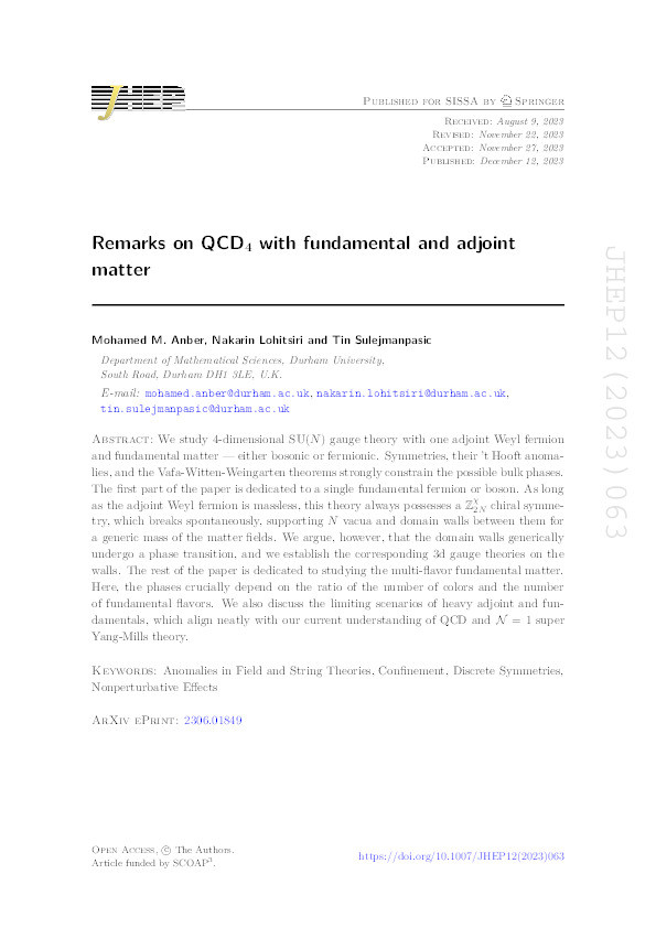 Remarks on QCD 4 with fundamental and adjoint matter Thumbnail