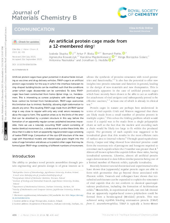 An artificial protein cage made from a 12-membered ring Thumbnail