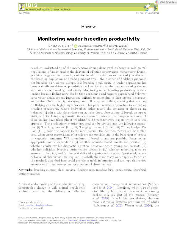Monitoring wader breeding productivity Thumbnail