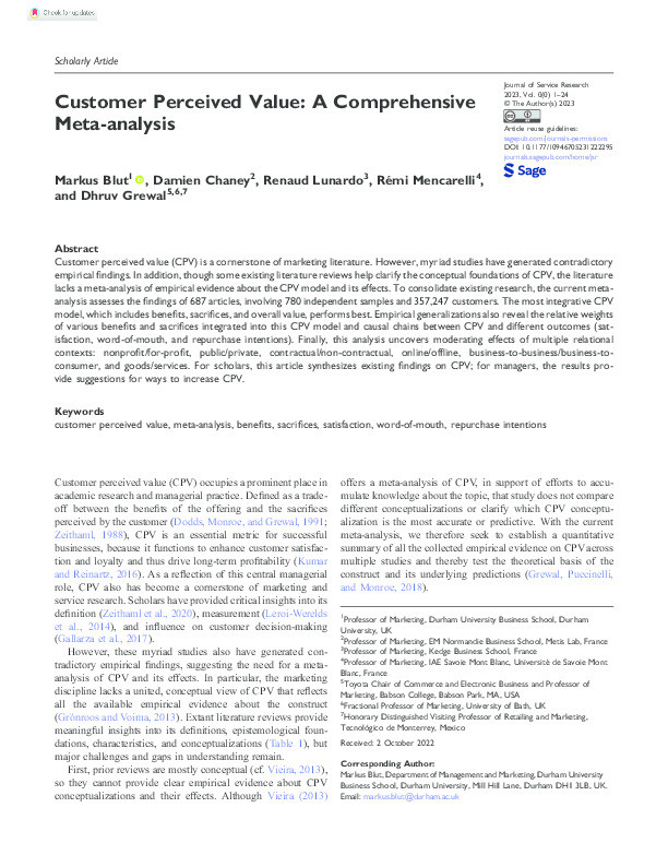Customer Perceived Value: A Comprehensive Meta-analysis Thumbnail