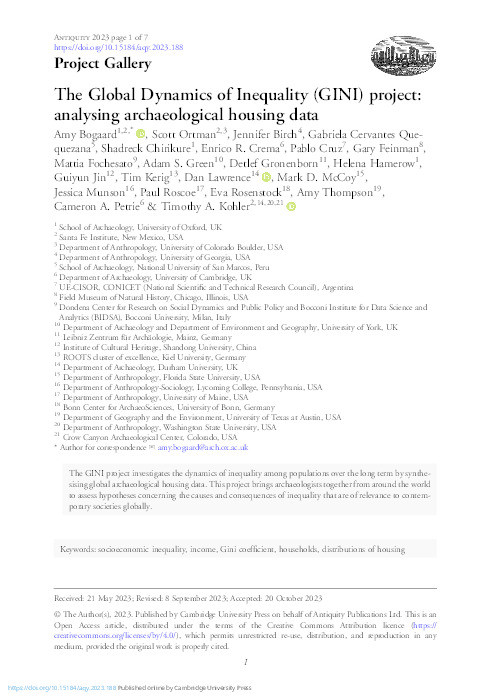 The Global Dynamics of Inequality (GINI) project: analysing archaeological housing data Thumbnail