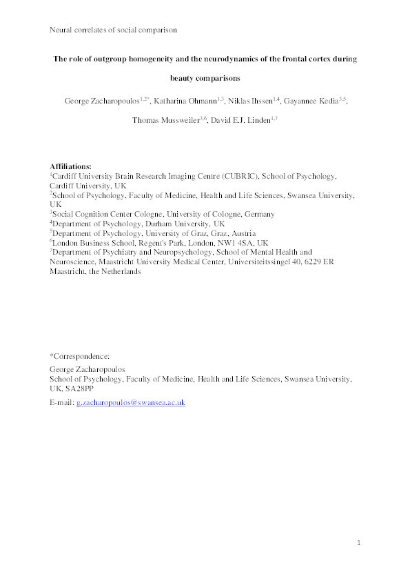 The role of outgroup homogeneity and the neurodynamics of the frontal cortex during beauty comparisons Thumbnail