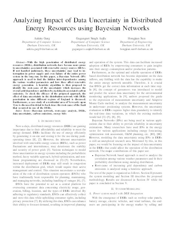 Analyzing Impact of Data Uncertainty in Distributed Energy Resources using Bayesian Networks Thumbnail