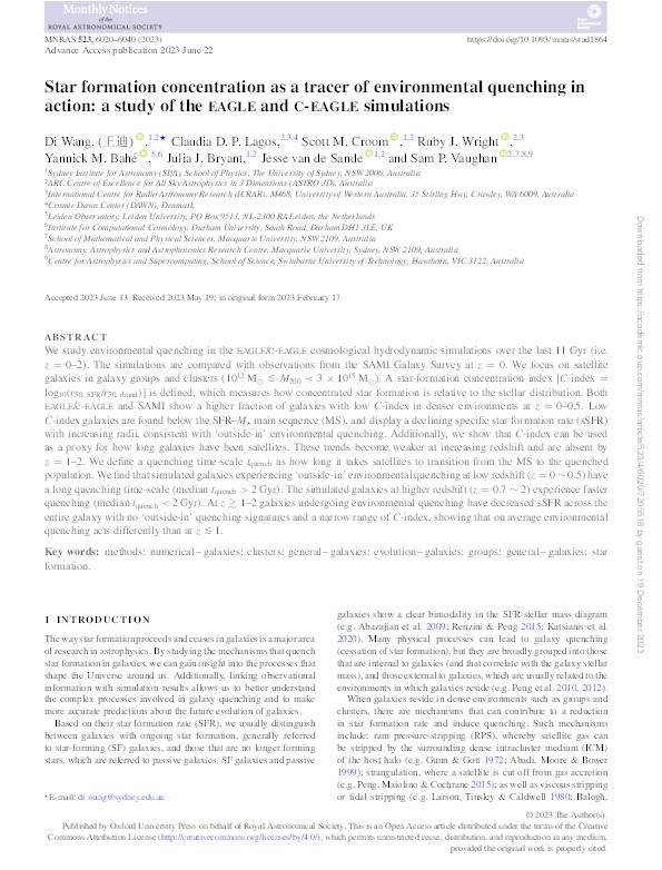 Star formation concentration as a tracer of environmental quenching in action: a study of the eagle and c-eagle simulations Thumbnail