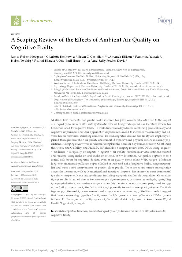 A Scoping Review of the Effects of Ambient Air Quality on Cognitive Frailty Thumbnail