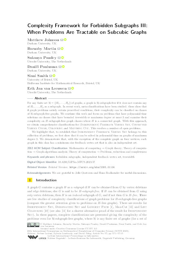 Complexity Framework for Forbidden Subgraphs III: When Problems are Tractable on Subcubic Graphs Thumbnail