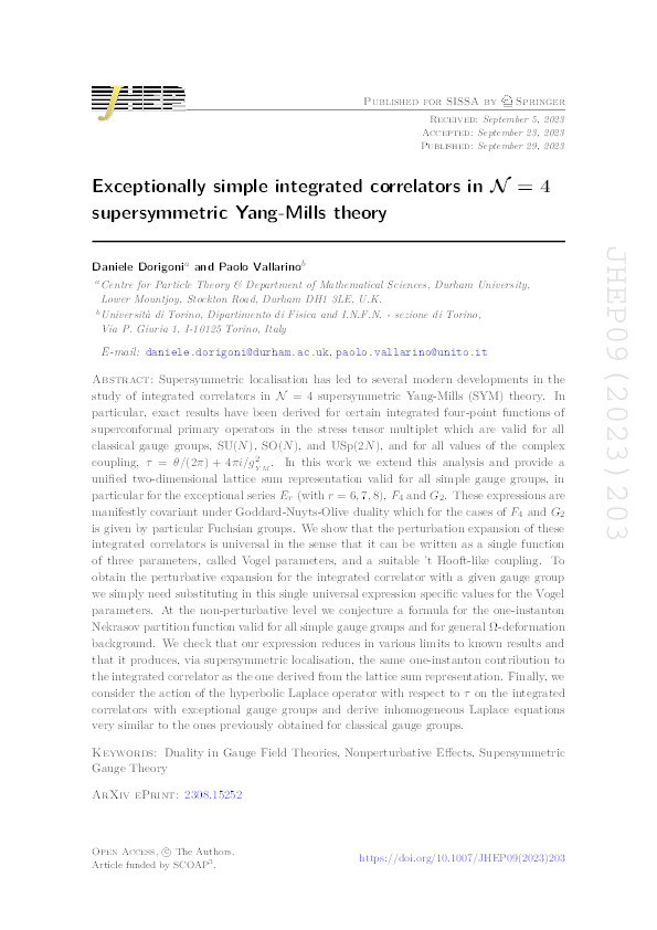 Exceptionally simple integrated correlators in N = 4 supersymmetric Yang-Mills theory Thumbnail