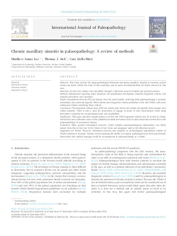 Chronic maxillary sinusitis in palaeopathology: A review of methods Thumbnail