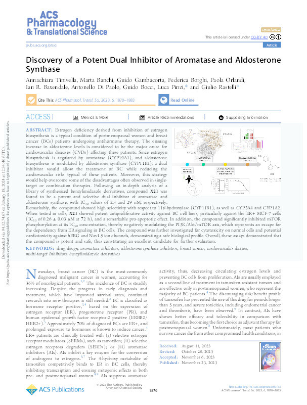 Discovery of a Potent Dual Inhibitor of Aromatase and Aldosterone Synthase. Thumbnail
