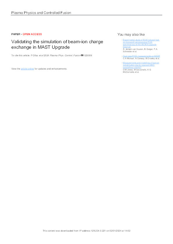 Validating the simulation of beam-ion charge exchange in MAST Upgrade Thumbnail