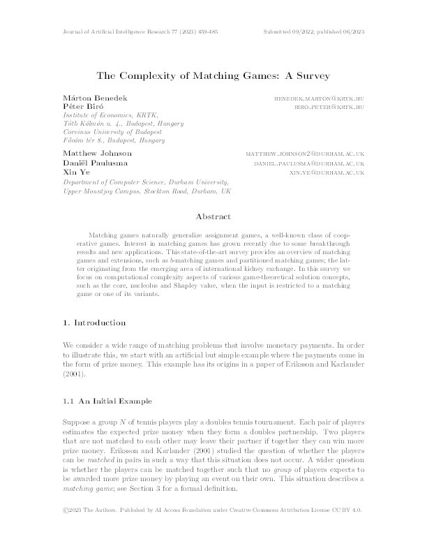 The Complexity of Matching Games: A Survey Thumbnail