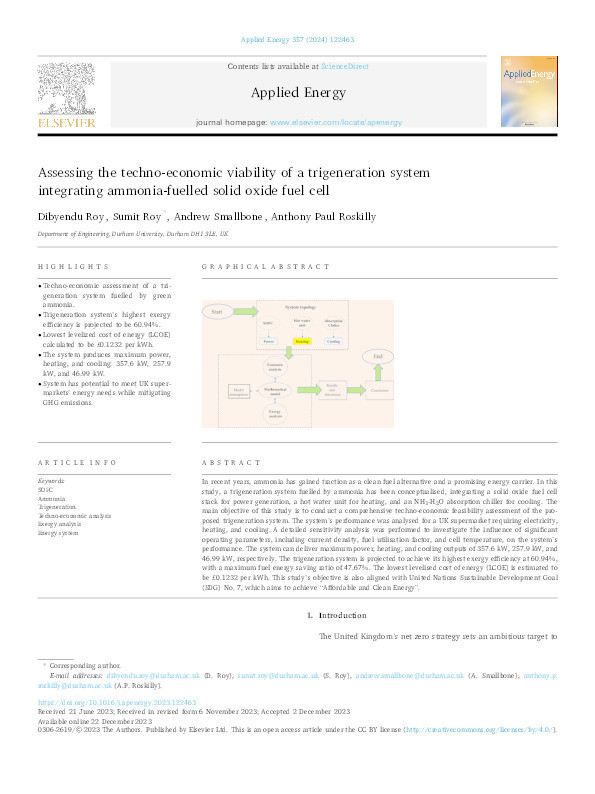 Assessing the techno-economic viability of a trigeneration system integrating ammonia-fuelled solid oxide fuel cell Thumbnail