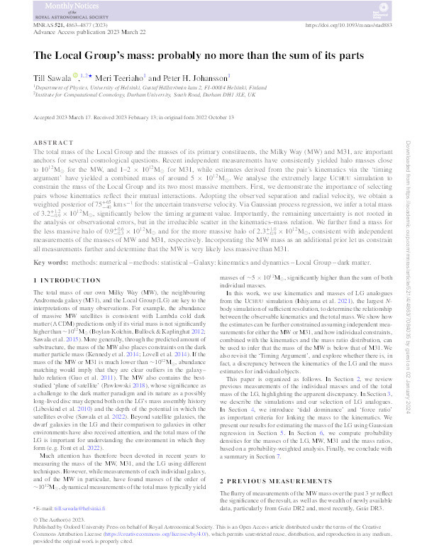 The Local Group’s mass: probably no more than the sum of its parts Thumbnail