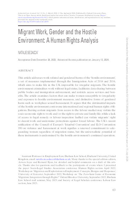 Migrant Work, Gender, and the Hostile Environment: A Human Rights Analysis Thumbnail