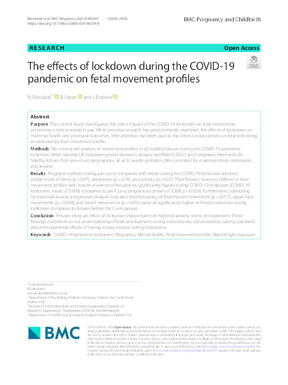 The effects of lockdown during the COVID-19 pandemic on fetal movement profiles Thumbnail
